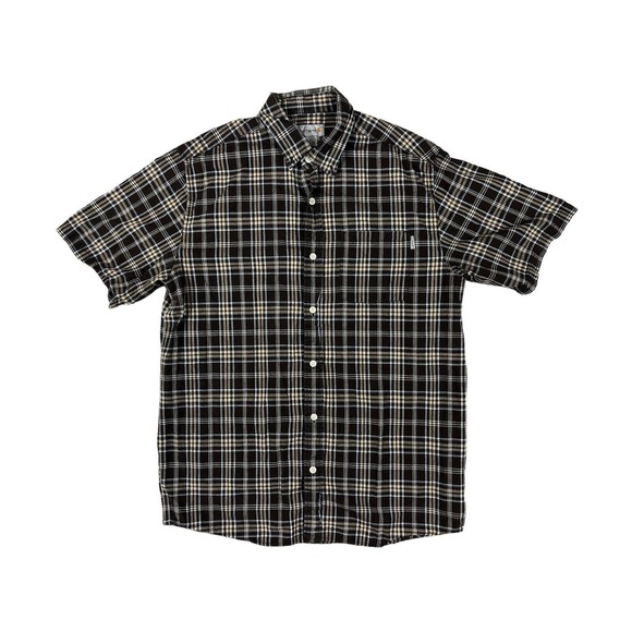 Carhartt Men Brown Plaid Short Sleeve Button Up Shirt Sz L - Picture 1 of 6